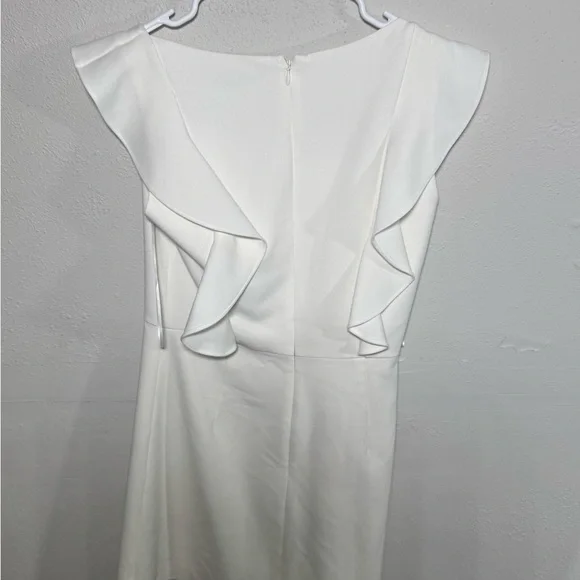 FRENCH CONNECTION Womens White Stretch Zippered Ruffled Trim At Shoulders size 6 - Picture 8 of 9